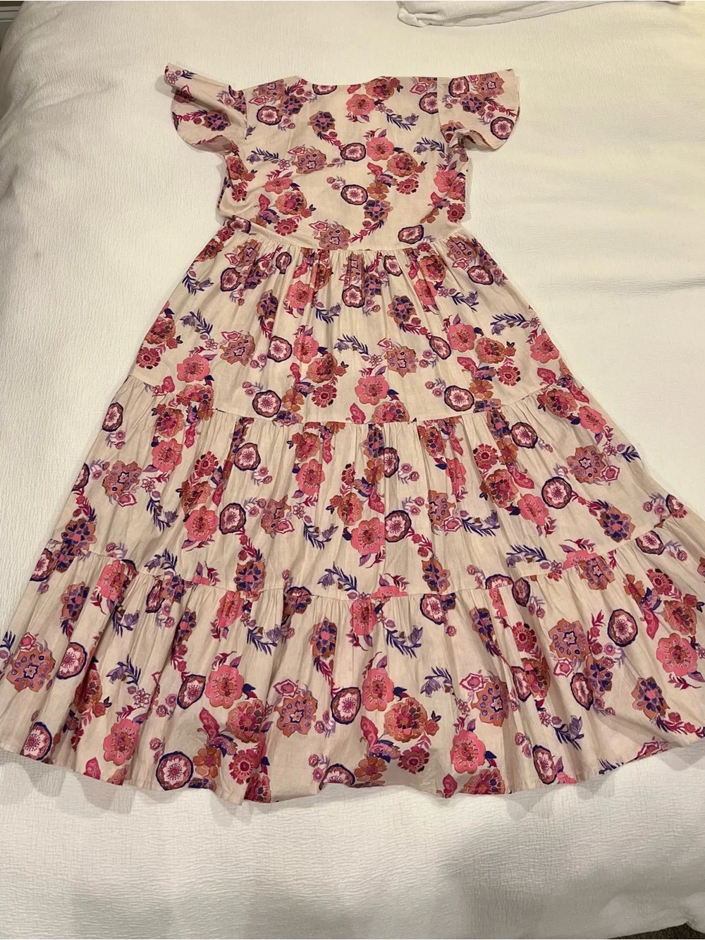 Oliphant Cream Maxi Dress with Pink & Purple Floral Print Small - Picture 6 of 10